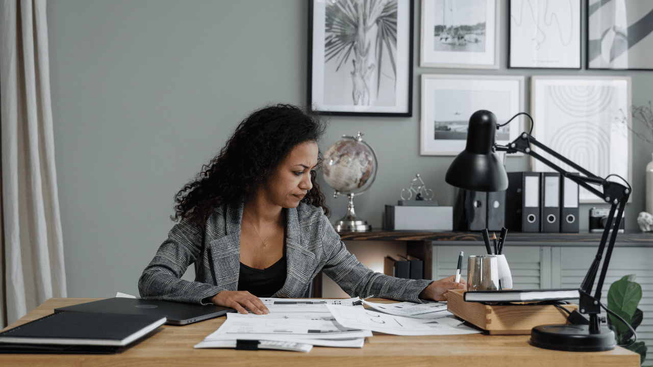 woman focused on work in her office