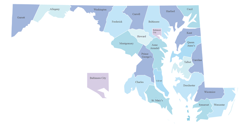 infographic shows Maryland county map
