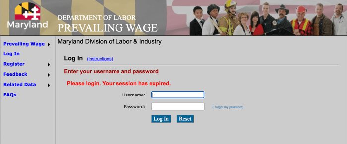 example: Maryland prevailing wage electronic portal