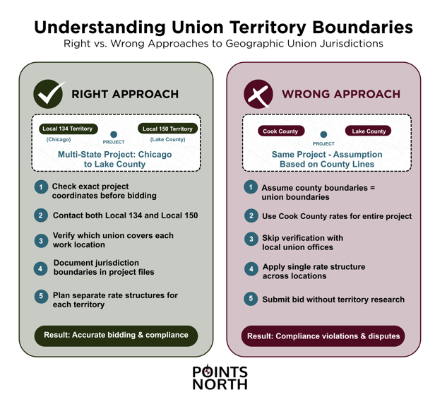 Infographic showing the right and wrong approach to union territory boundaries