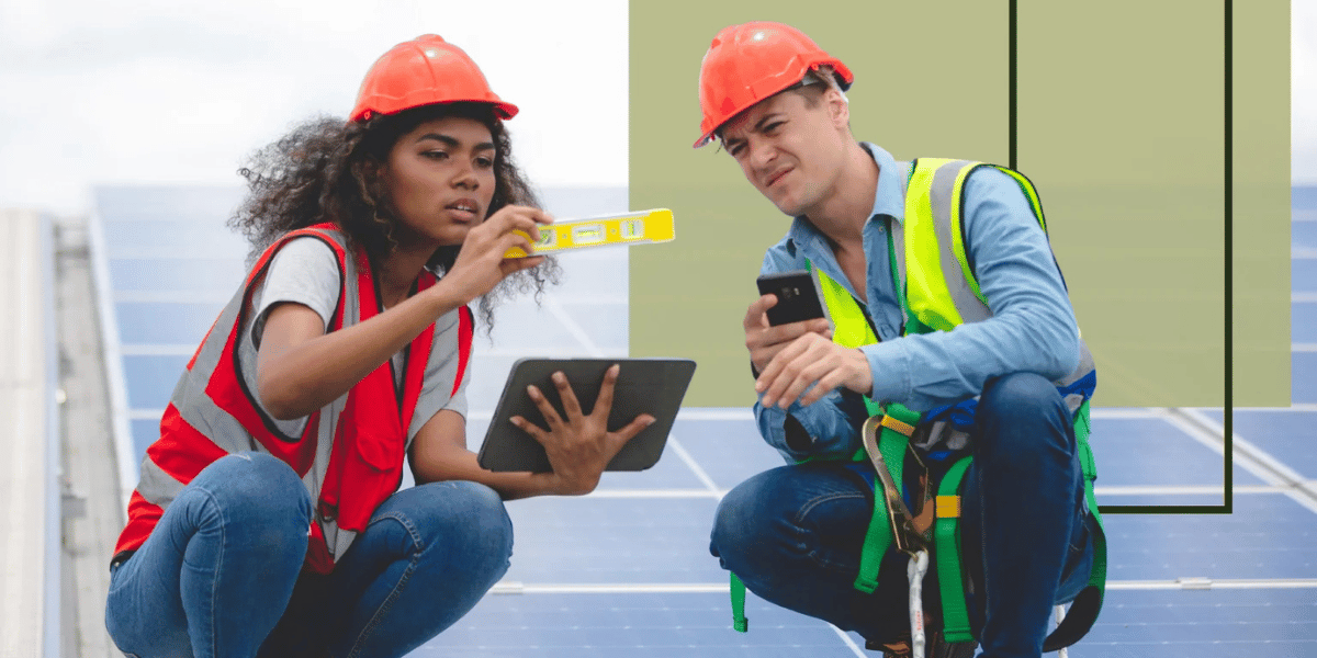decorative image of engineers in California working on solar panels decorative image of engineers in California working on solar panels