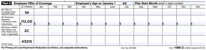 ichra reporting 1095-c part II example