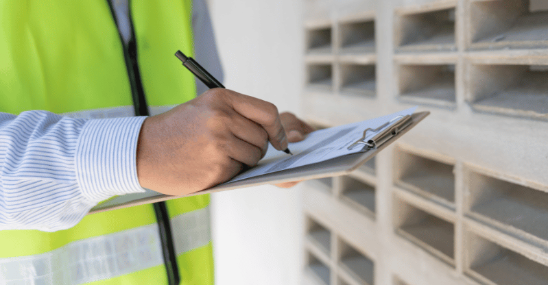 Construction person working on filing