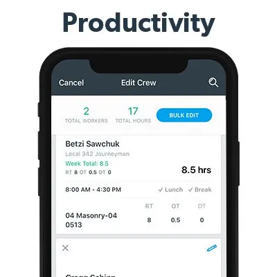 Keep track of productivity with tools for logging labor hours, materials installed, and heavy equipment used.