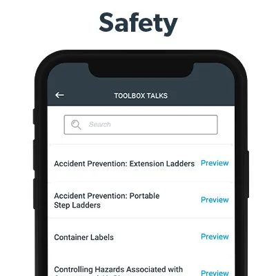 Maintain safety compliance with bulk scheduling tools, digital sign-in sheets, and a library of toolbox talks.