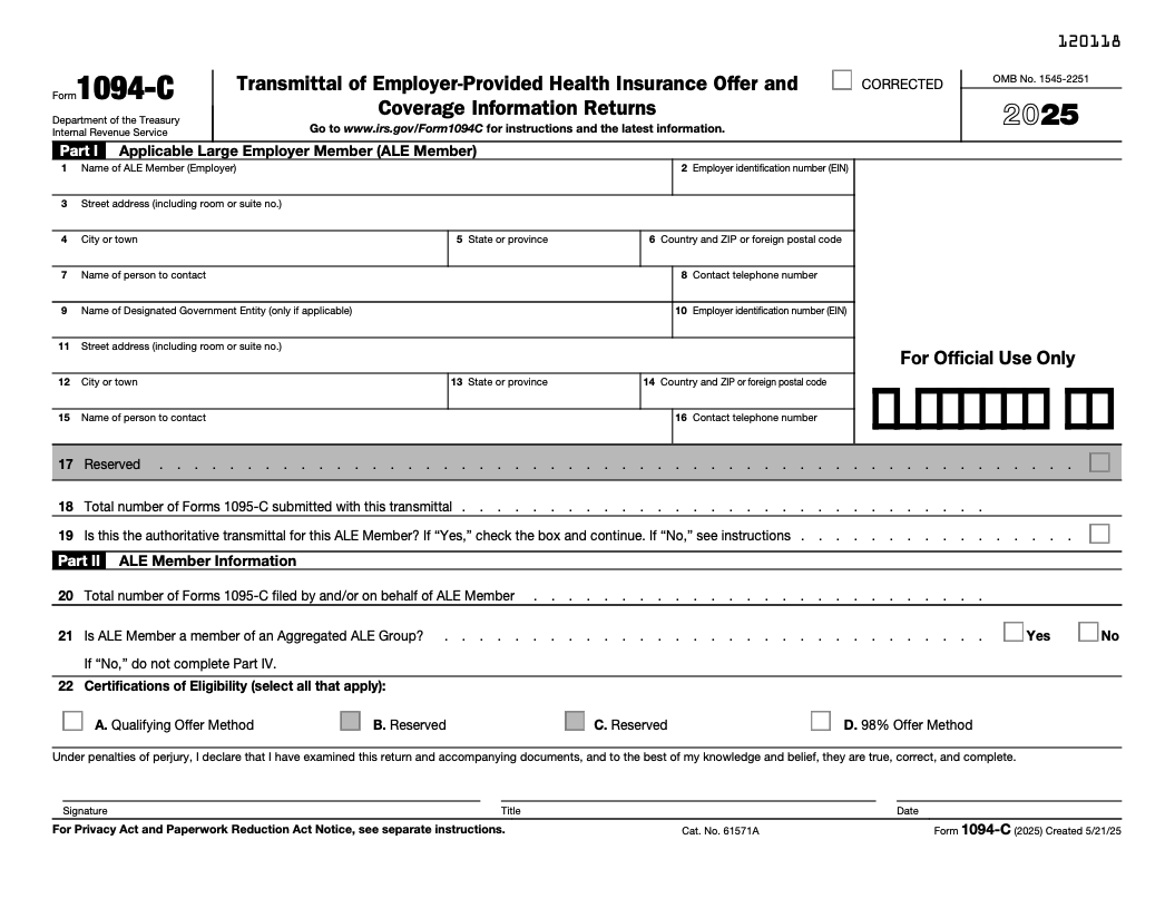 Federal form 1094-C Federal form 1094-C